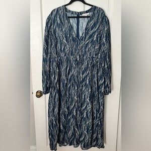 Pleat Puff Shoulder Long Sleeve Dress